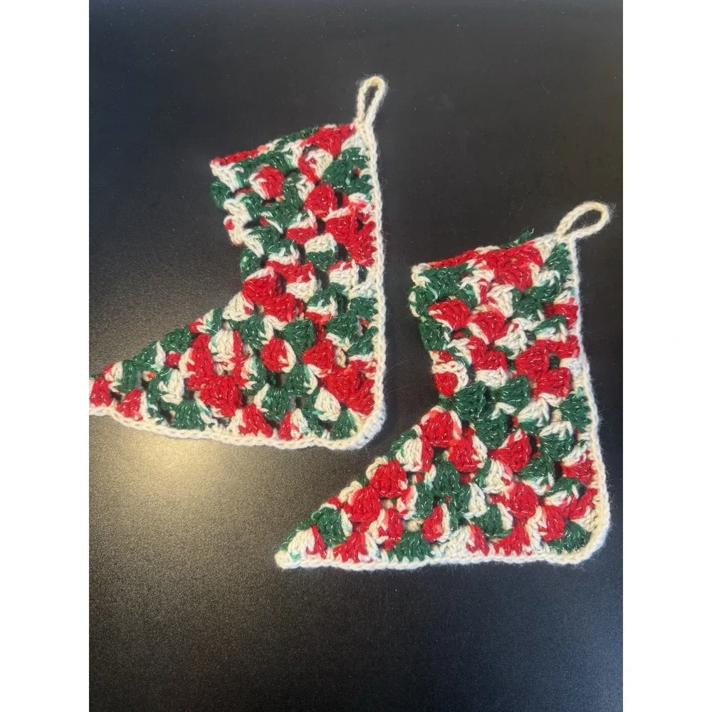 Vintage‎ Crochet Christmas Stockings Set Of 2 Handmade